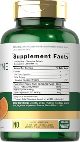 Carlyle Papaya-Enzym-Kautabletten | Vegetarisch, Nicht-GVO, Glutenfrei | Tropischer Geschmack | 300 Tabletten