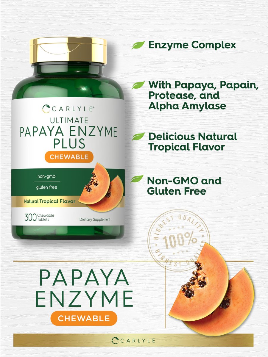Carlyle Papaya-Enzym-Kautabletten | Vegetarisch, Nicht-GVO, Glutenfrei | Tropischer Geschmack | 300 Tabletten