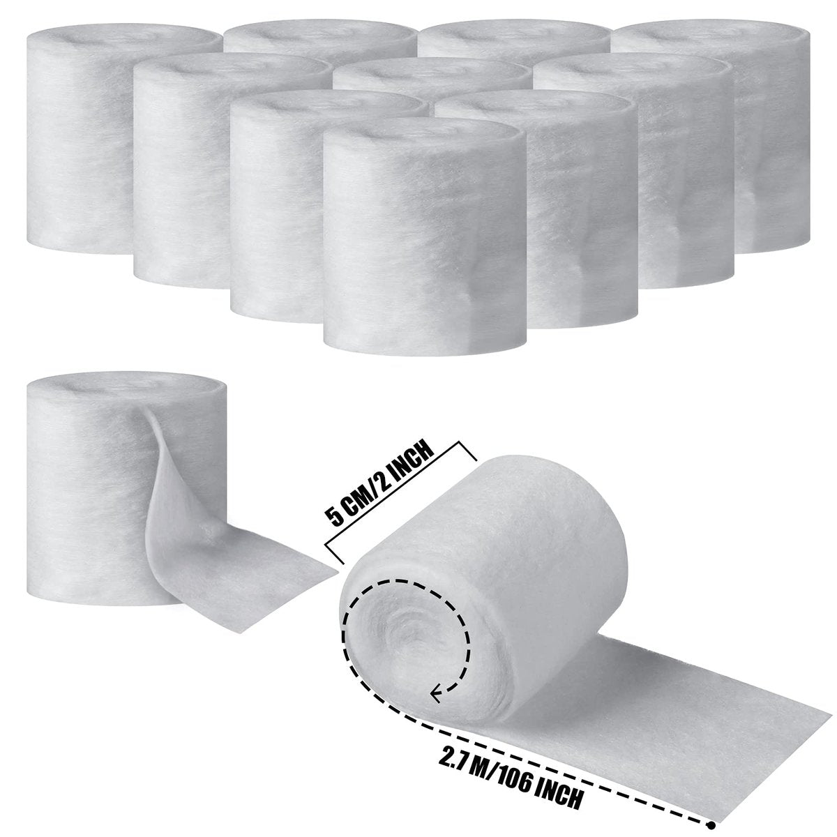 Nuanchu 12 Rollen Medizinische Baumwoll-Gips-Polsterrolle, einzeln verpackt, weicher Mullwickelverband, Unterguss-Polsterwickel, für Halloween-Verbandkunst, Körpergips, Maskenherstellung (5 cm x 2,7 m)
