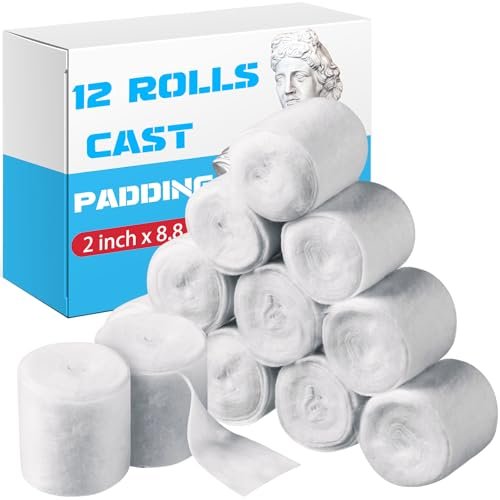 Nuanchu 12 Rollen Medizinische Baumwoll-Gips-Polsterrolle, einzeln verpackt, weicher Mullwickelverband, Unterguss-Polsterwickel, für Halloween-Verbandkunst, Körpergips, Maskenherstellung (5 cm x 2,7 m)