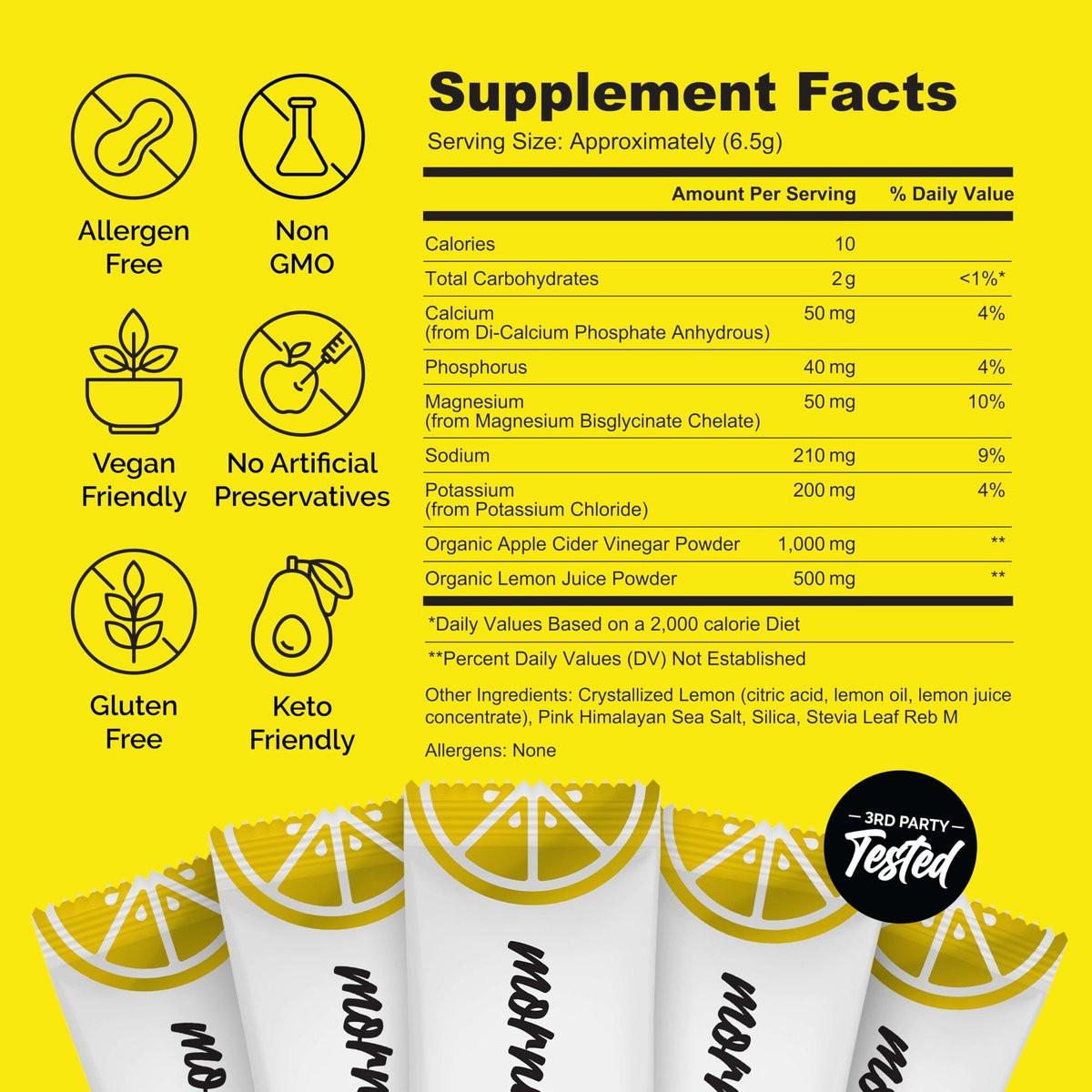 ROUTINE Morning Daily Hydration | Elektrolyt-Pulver-Päckchen | Zitrone, Apfelessig & Meersalz | Zuckerfrei, Keto & Paleo | 3. Partei getestet, 5 Sticks
