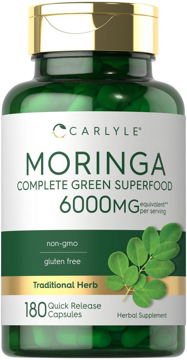 Carlyle Moringa Oleifera Kapseln | 180 Kapseln | Komplettes grünes Superfood für Frauen und Männer | aus Moringa-Blattpulver | Non-GMO und Glutenfrei
