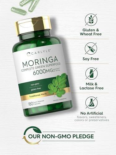 Carlyle Moringa Oleifera Kapseln | 180 Kapseln | Komplettes grünes Superfood für Frauen und Männer | aus Moringa-Blattpulver | Non-GMO und Glutenfrei