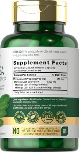 Carlyle Moringa Oleifera Kapseln | 180 Kapseln | Komplettes grünes Superfood für Frauen und Männer | aus Moringa-Blattpulver | Non-GMO und Glutenfrei