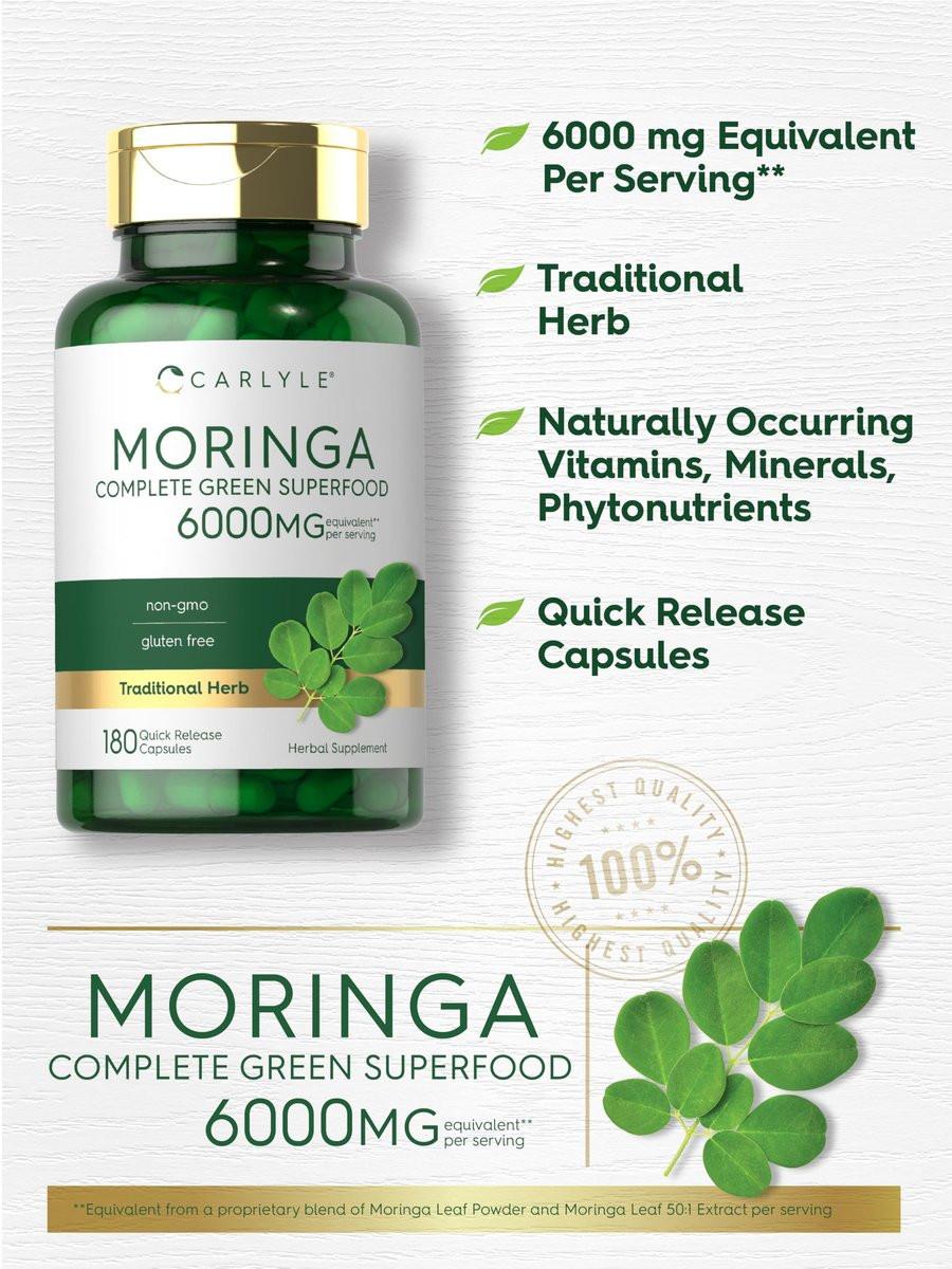 Carlyle Moringa Oleifera Kapseln | 180 Kapseln | Komplettes grünes Superfood für Frauen und Männer | aus Moringa-Blattpulver | Non-GMO und Glutenfrei
