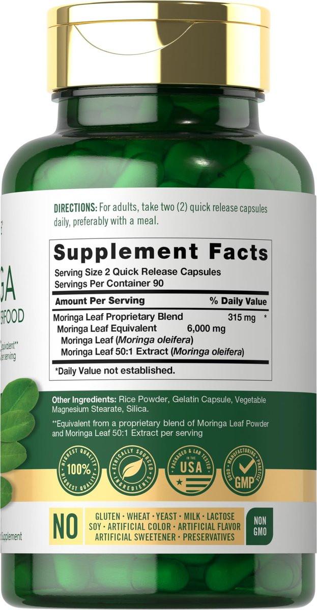 Carlyle Moringa Oleifera Kapseln | 180 Kapseln | Komplettes grünes Superfood für Frauen und Männer | aus Moringa-Blattpulver | Non-GMO und Glutenfrei