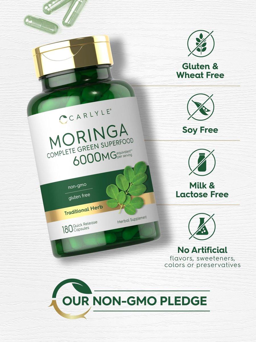 Carlyle Moringa Oleifera Kapseln | 180 Kapseln | Komplettes grünes Superfood für Frauen und Männer | aus Moringa-Blattpulver | Non-GMO und Glutenfrei