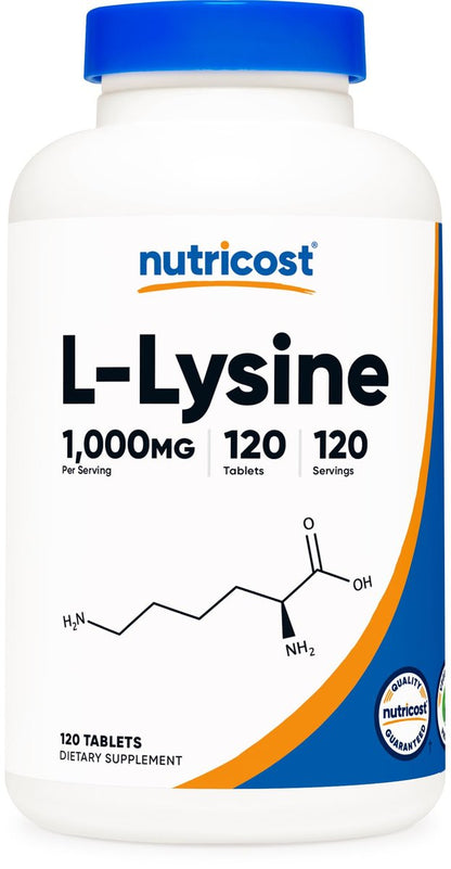 Nutricost L-Lysin 1000mg, 120 Tabletten – Glutenfrei, Nicht-GVO, Vegetariergeeignet