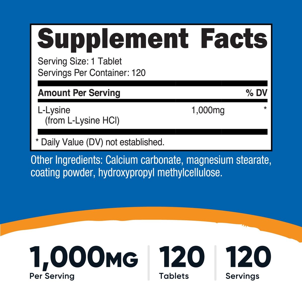Nutricost L-Lysin 1000mg, 120 Tabletten – Glutenfrei, Nicht-GVO, Vegetariergeeignet