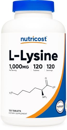 Nutricost L-Lysin 1000mg, 120 Tabletten – Glutenfrei, Nicht-GVO, Vegetariergeeignet