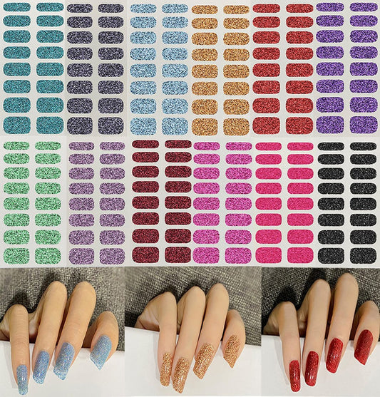 12 Blatt Glitzer-Nagelwickel Nagellackstreifen Einfarbig Nagellackaufkleber Glänzende Vollwickel Nageldekorationen Selbstklebende Nagelkunst-Aufkleber für Frauen Mädchen Maniküre-Tipps Dekor