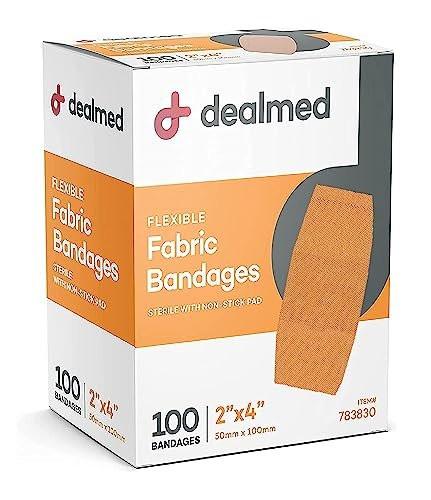 Dealmed Stoff-Pflaster mit saugfähiger Wundauflage, Latexfrei, 2 x 4 Zoll, 100 Stück