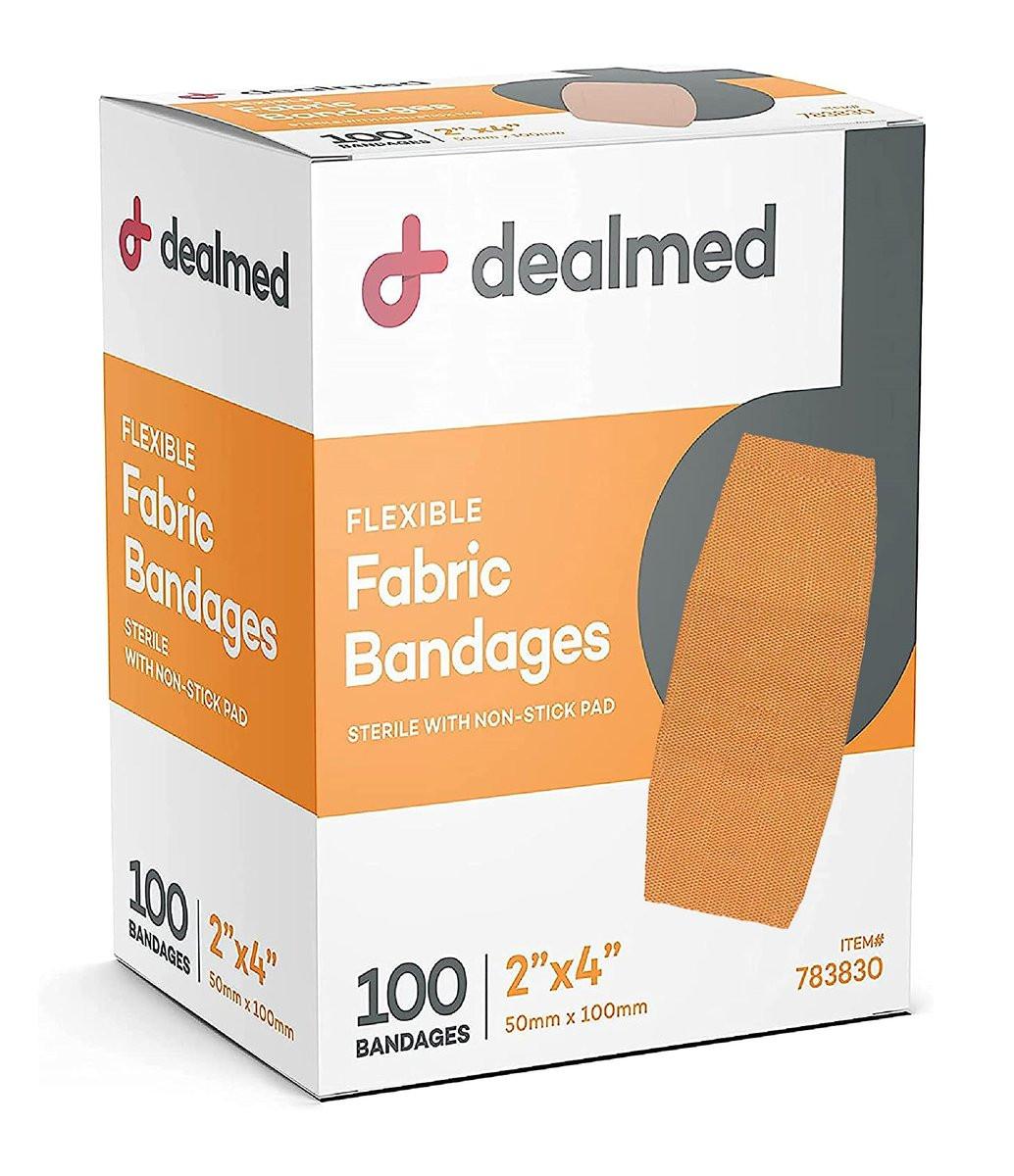 Dealmed Stoff-Pflaster mit saugfähiger Wundauflage, Latexfrei, 2 x 4 Zoll, 100 Stück