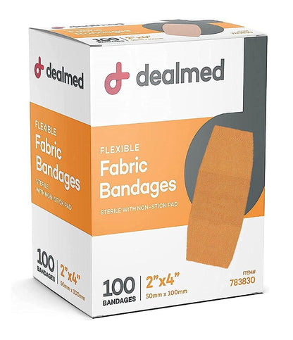 Dealmed Stoff-Pflaster mit saugfähiger Wundauflage, Latexfrei, 2 x 4 Zoll, 100 Stück