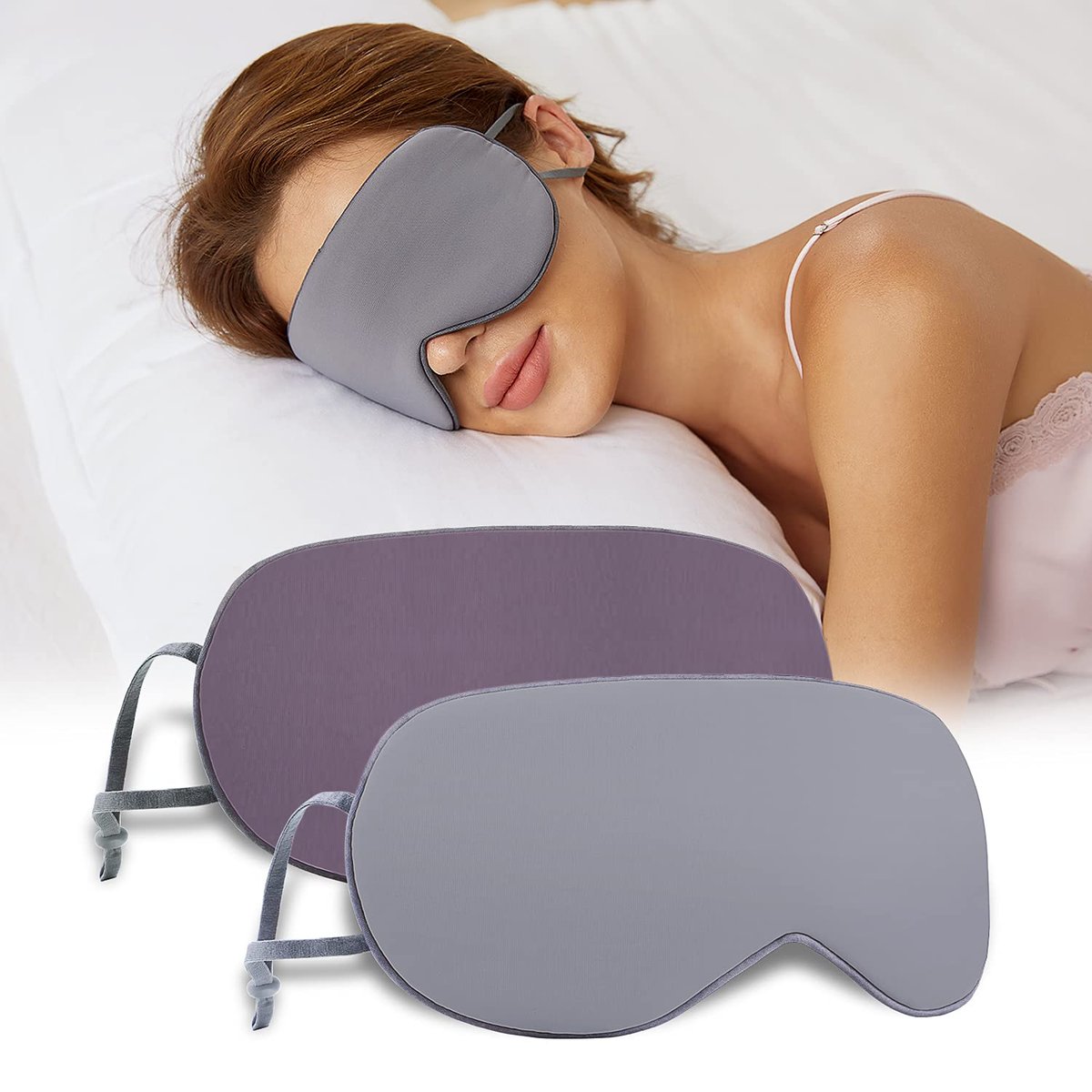 BATHRINS Schlafmaske 2er-Pack: Kühlende & Wärmende Doppelseitige Augenmaske, Superweiches Seidenblindfold mit Verstellbarem Riemen, Lichtblockierende Schlafmaske für Reisen, Meditation & Nickerchen