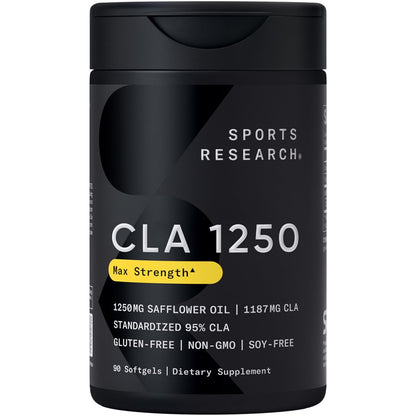 Sports Research CLA 1250 mg – Aktive Konjugierte Linolsäure für Männer und Frauen | Non-GMO, Soja- & Glutenfrei – 95% Reinheit (90 Weichkapseln)