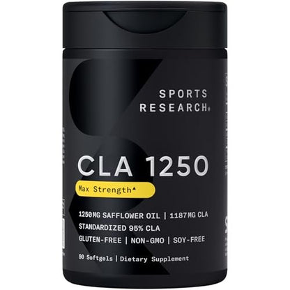 Sports Research CLA 1250 mg – Aktive Konjugierte Linolsäure für Männer und Frauen | Non-GMO, Soja- & Glutenfrei – 95% Reinheit (90 Weichkapseln)