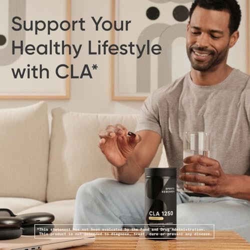 Sports Research CLA 1250 mg – Aktive Konjugierte Linolsäure für Männer und Frauen | Non-GMO, Soja- & Glutenfrei – 95% Reinheit (90 Weichkapseln)