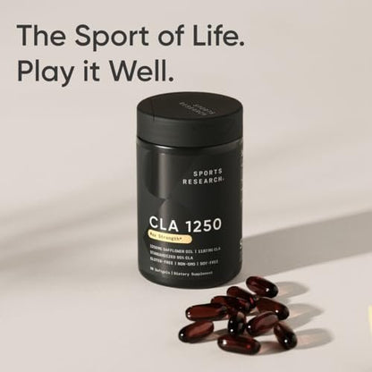 Sports Research CLA 1250 mg – Aktive Konjugierte Linolsäure für Männer und Frauen | Non-GMO, Soja- & Glutenfrei – 95% Reinheit (90 Weichkapseln)