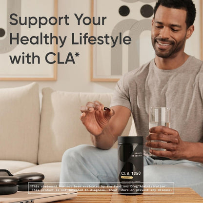 Sports Research CLA 1250 mg – Aktive Konjugierte Linolsäure für Männer und Frauen | Non-GMO, Soja- & Glutenfrei – 95% Reinheit (90 Weichkapseln)