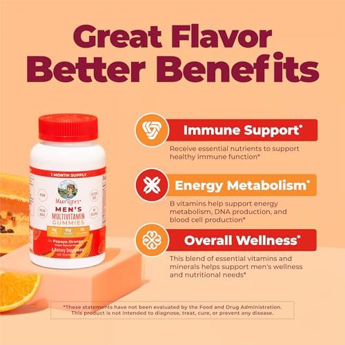 MARYRUTH'S Multivitamin Gummies für Männer | Vitamin A, C, D, E, B6, B12, Biotin, Zink | Energie-Stoffwechsel | Immunsystem | Knochengesundheit | Zelluläre Gesundheit | Vegan | Ohne Gentechnik | Gluten- & zuckerfrei | 60 Stück
