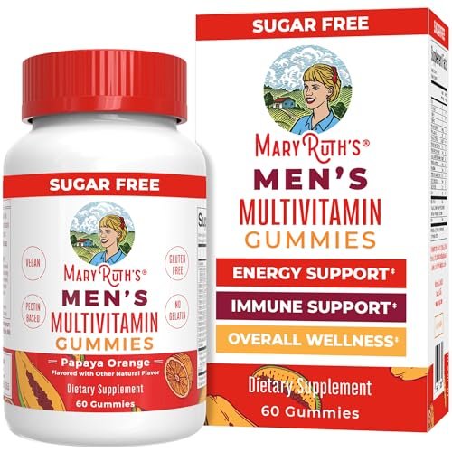 MARYRUTH'S Multivitamin Gummies für Männer | Vitamin A, C, D, E, B6, B12, Biotin, Zink | Energie-Stoffwechsel | Immunsystem | Knochengesundheit | Zelluläre Gesundheit | Vegan | Ohne Gentechnik | Gluten- & zuckerfrei | 60 Stück