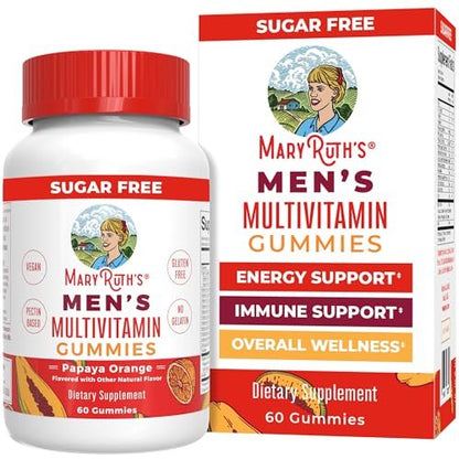 MARYRUTH'S Multivitamin Gummies für Männer | Vitamin A, C, D, E, B6, B12, Biotin, Zink | Energie-Stoffwechsel | Immunsystem | Knochengesundheit | Zelluläre Gesundheit | Vegan | Ohne Gentechnik | Gluten- & zuckerfrei | 60 Stück