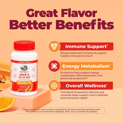 MARYRUTH'S Multivitamin Gummies für Männer | Vitamin A, C, D, E, B6, B12, Biotin, Zink | Energie-Stoffwechsel | Immunsystem | Knochengesundheit | Zelluläre Gesundheit | Vegan | Ohne Gentechnik | Gluten- & zuckerfrei | 60 Stück