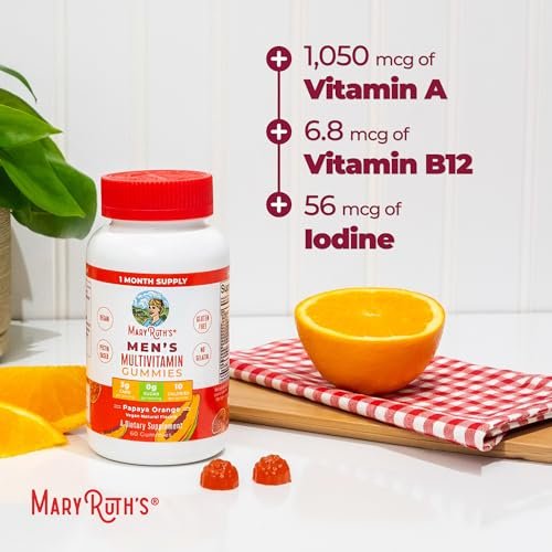 MARYRUTH'S Multivitamin Gummies für Männer | Vitamin A, C, D, E, B6, B12, Biotin, Zink | Energie-Stoffwechsel | Immunsystem | Knochengesundheit | Zelluläre Gesundheit | Vegan | Ohne Gentechnik | Gluten- & zuckerfrei | 60 Stück