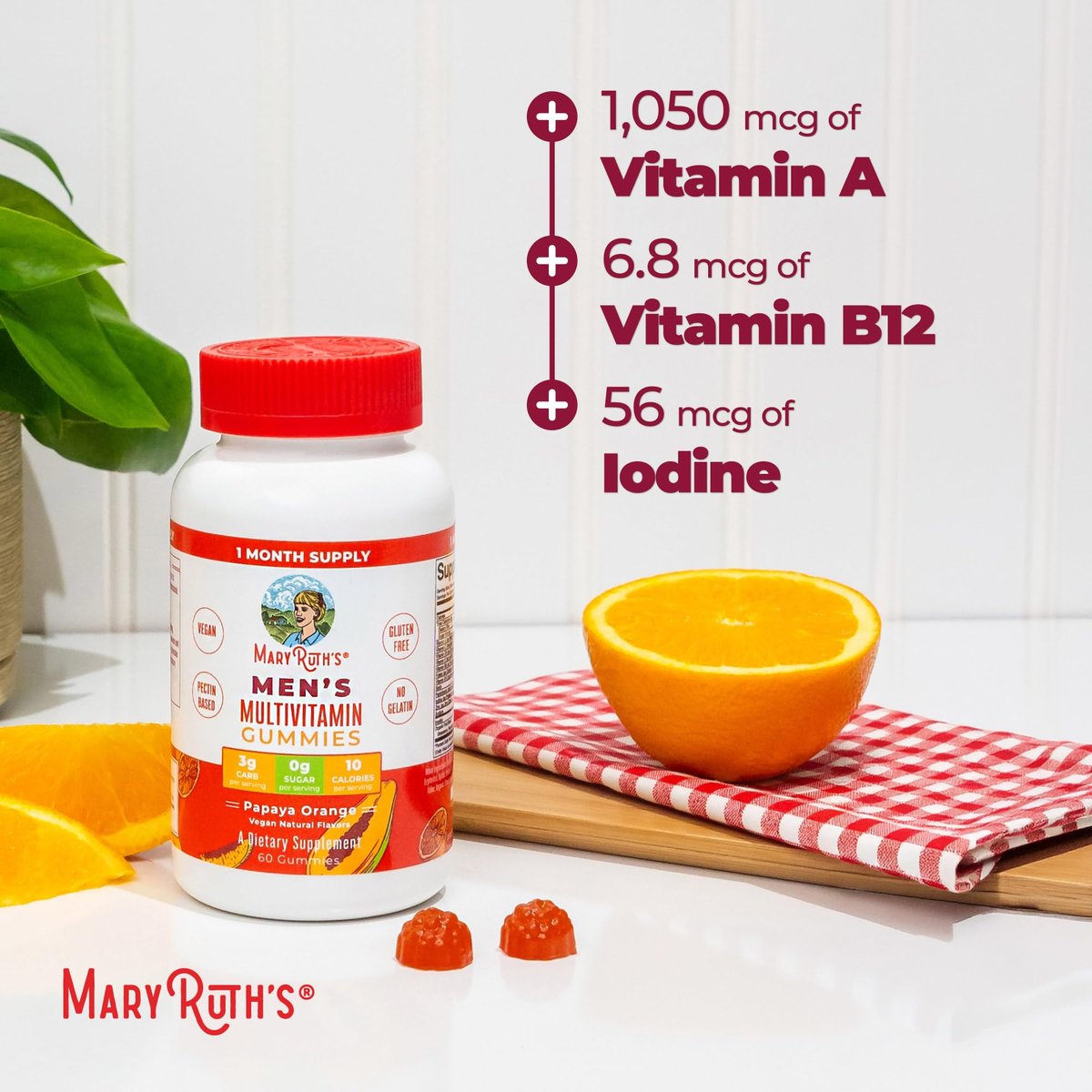 MARYRUTH'S Multivitamin Gummies für Männer | Vitamin A, C, D, E, B6, B12, Biotin, Zink | Energie-Stoffwechsel | Immunsystem | Knochengesundheit | Zelluläre Gesundheit | Vegan | Ohne Gentechnik | Gluten- & zuckerfrei | 60 Stück