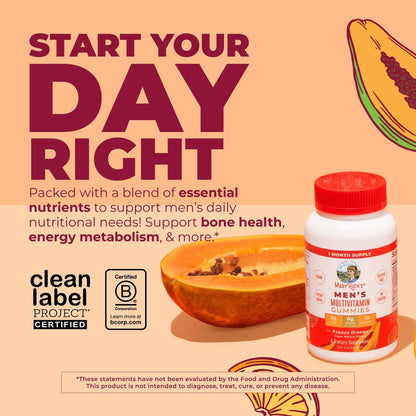 MARYRUTH'S Multivitamin Gummies für Männer | Vitamin A, C, D, E, B6, B12, Biotin, Zink | Energie-Stoffwechsel | Immunsystem | Knochengesundheit | Zelluläre Gesundheit | Vegan | Ohne Gentechnik | Gluten- & zuckerfrei | 60 Stück
