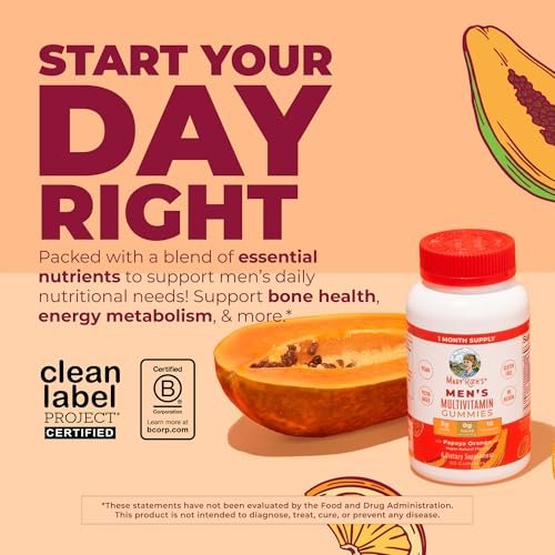 MARYRUTH'S Multivitamin Gummies für Männer | Vitamin A, C, D, E, B6, B12, Biotin, Zink | Energie-Stoffwechsel | Immunsystem | Knochengesundheit | Zelluläre Gesundheit | Vegan | Ohne Gentechnik | Gluten- & zuckerfrei | 60 Stück
