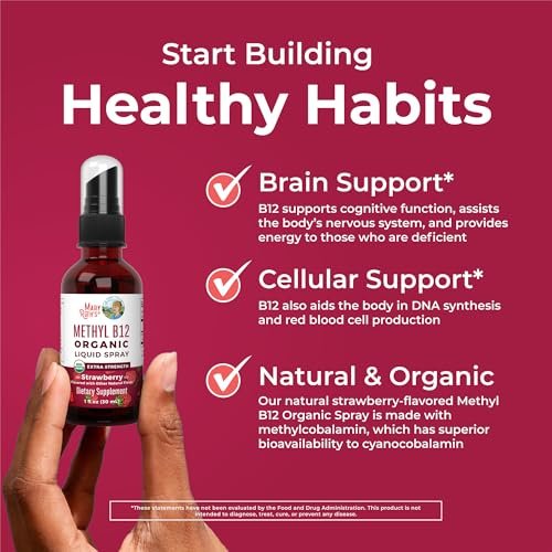MARYRUTH'S Vitamin B12 Liquid Spray | Vegan, Non-GMO, Glutenfrei | USDA Bio-Ergänzung | Energie- und Nervensystemunterstützung | B12 Vitamine für Frauen & Männer | 720 mcg | 30 ml