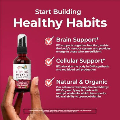 MARYRUTH'S Vitamin B12 Liquid Spray | Vegan, Non-GMO, Glutenfrei | USDA Bio-Ergänzung | Energie- und Nervensystemunterstützung | B12 Vitamine für Frauen & Männer | 720 mcg | 30 ml