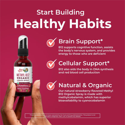 MARYRUTH'S Vitamin B12 Liquid Spray | Vegan, Non-GMO, Glutenfrei | USDA Bio-Ergänzung | Energie- und Nervensystemunterstützung | B12 Vitamine für Frauen & Männer | 720 mcg | 30 ml