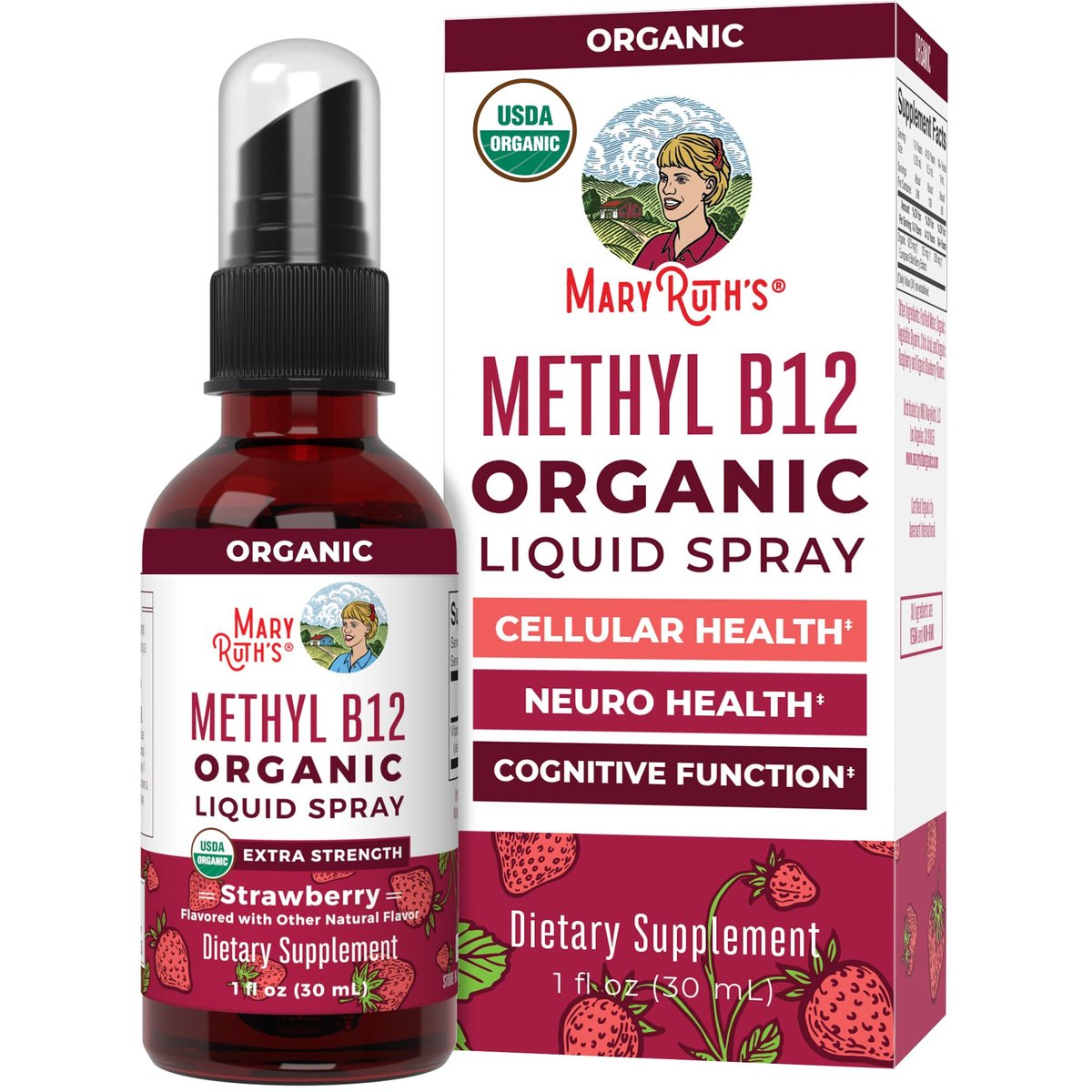 MARYRUTH'S Vitamin B12 Liquid Spray | Vegan, Non-GMO, Glutenfrei | USDA Bio-Ergänzung | Energie- und Nervensystemunterstützung | B12 Vitamine für Frauen & Männer | 720 mcg | 30 ml