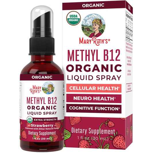 MARYRUTH'S Vitamin B12 Liquid Spray | Vegan, Non-GMO, Glutenfrei | USDA Bio-Ergänzung | Energie- und Nervensystemunterstützung | B12 Vitamine für Frauen & Männer | 720 mcg | 30 ml