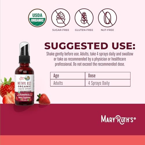 MARYRUTH'S Vitamin B12 Liquid Spray | Vegan, Non-GMO, Glutenfrei | USDA Bio-Ergänzung | Energie- und Nervensystemunterstützung | B12 Vitamine für Frauen & Männer | 720 mcg | 30 ml