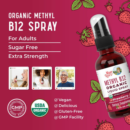 MARYRUTH'S Vitamin B12 Liquid Spray | Vegan, Non-GMO, Glutenfrei | USDA Bio-Ergänzung | Energie- und Nervensystemunterstützung | B12 Vitamine für Frauen & Männer | 720 mcg | 30 ml