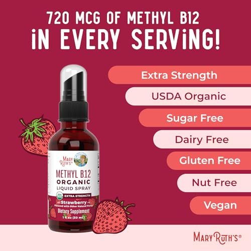 MARYRUTH'S Vitamin B12 Liquid Spray | Vegan, Non-GMO, Glutenfrei | USDA Bio-Ergänzung | Energie- und Nervensystemunterstützung | B12 Vitamine für Frauen & Männer | 720 mcg | 30 ml