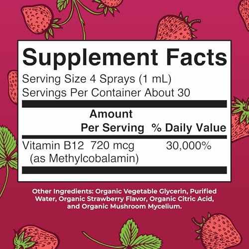 MARYRUTH'S Vitamin B12 Liquid Spray | Vegan, Non-GMO, Glutenfrei | USDA Bio-Ergänzung | Energie- und Nervensystemunterstützung | B12 Vitamine für Frauen & Männer | 720 mcg | 30 ml