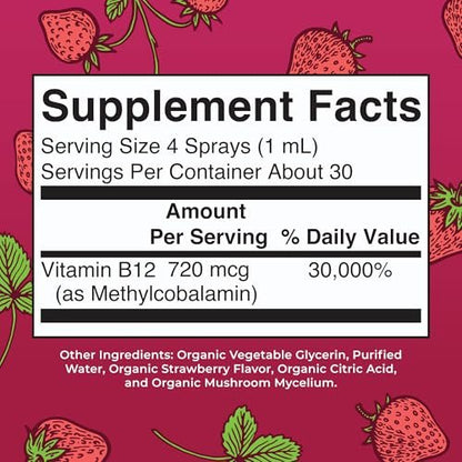 MARYRUTH'S Vitamin B12 Liquid Spray | Vegan, Non-GMO, Glutenfrei | USDA Bio-Ergänzung | Energie- und Nervensystemunterstützung | B12 Vitamine für Frauen & Männer | 720 mcg | 30 ml
