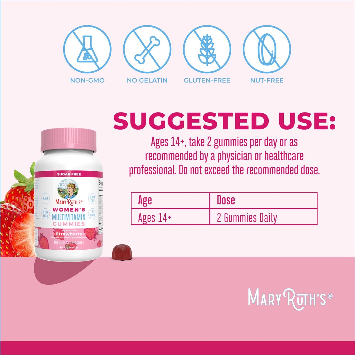 MaryRuth Organics Immun-Unterstützung Multivitamin Gummis für Frauen | Zuckerfrei | Vegan | 60 Stück