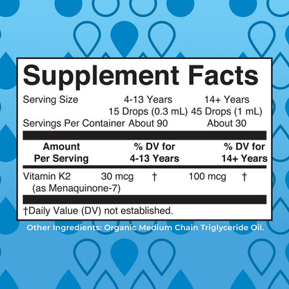 MaryRuth’s USDA Bio Vitamin K2 MK7 Flüssig Tropfen für Erwachsene & Kinder | Aus Natto gewonnen | Menaquinon-7 | Vegan K2 Vitamin für Knochengesundheit & Kalziumaufnahme | 30 ml | Bis zu 90 Portionen