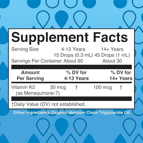 MaryRuth’s USDA Bio Vitamin K2 MK7 Flüssig Tropfen für Erwachsene & Kinder | Aus Natto gewonnen | Menaquinon-7 | Vegan K2 Vitamin für Knochengesundheit & Kalziumaufnahme | 30 ml | Bis zu 90 Portionen