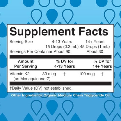 MaryRuth’s USDA Bio Vitamin K2 MK7 Flüssig Tropfen für Erwachsene & Kinder | Aus Natto gewonnen | Menaquinon-7 | Vegan K2 Vitamin für Knochengesundheit & Kalziumaufnahme | 30 ml | Bis zu 90 Portionen