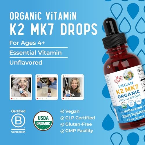MaryRuth’s USDA Bio Vitamin K2 MK7 Flüssig Tropfen für Erwachsene & Kinder | Aus Natto gewonnen | Menaquinon-7 | Vegan K2 Vitamin für Knochengesundheit & Kalziumaufnahme | 30 ml | Bis zu 90 Portionen