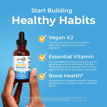 MaryRuth’s USDA Bio Vitamin K2 MK7 Flüssig Tropfen für Erwachsene & Kinder | Aus Natto gewonnen | Menaquinon-7 | Vegan K2 Vitamin für Knochengesundheit & Kalziumaufnahme | 30 ml | Bis zu 90 Portionen