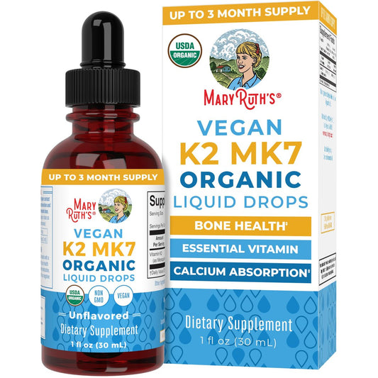 MaryRuth’s USDA Bio Vitamin K2 MK7 Flüssig Tropfen für Erwachsene & Kinder | Aus Natto gewonnen | Menaquinon-7 | Vegan K2 Vitamin für Knochengesundheit & Kalziumaufnahme | 30 ml | Bis zu 90 Portionen