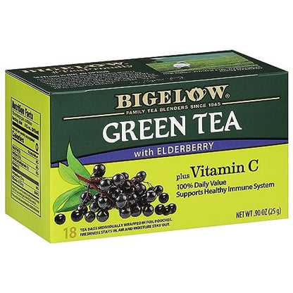 Bigelow Tee Grüner Tee mit Holunderbeere und Vitamin C, koffeinhaltig, 18 Teebeutel (Packung mit 1)